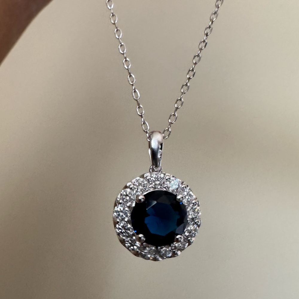 Halo Sapphire & Diamond Necklace